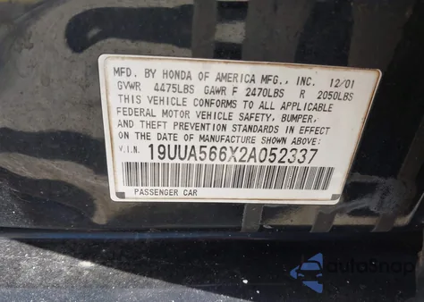 2002 Acura Tl 3.2 из США, поврежденный, VIN 19UUA566X2A052337